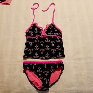 Xhilaration girls size Large or 10/12 blue with pink anchor design 2 piece swim